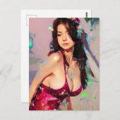 クラブのハガキカラフルに絵画おける女性 ポストカード (正面/裏面)
