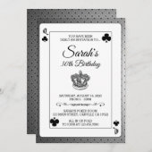 クラブの女王のポーカーカード　誕生日パーティー招待状 招待状 (正面/裏面)