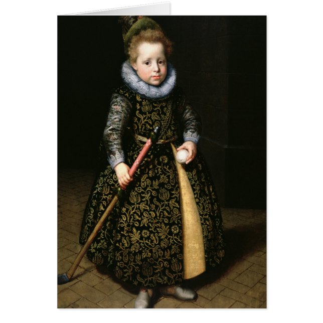 クラブを持つ4歳の男の子のポートレート (正面)