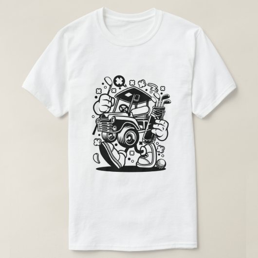 クラブアート付きゴルフカートポップ・アートの歩く Tシャツ (デザイン正面)