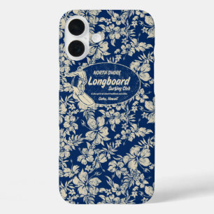 クラブサーフィンロングボードハイビスカスハワイアンネービー iPhone 16 PLUSケース
