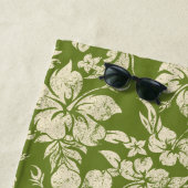 クラブサーフィンロングボードロゴハイビスカスアロハ – グリーン ビーチタオル (インサイチュ)