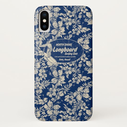 クラブサーフィンロングボードロゴ&ハイビスカスハワイアン Case-Mate iPhoneケース (裏面)