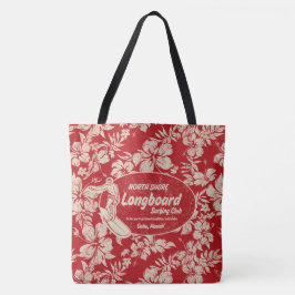 クラブサーフィンロングボードロゴ&ハイビスカスビーチバッグ トートバッグ