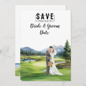 クラブハ結婚ウスで新郎新婦とゴルフのゴルフ 招待状 (正面/裏面)