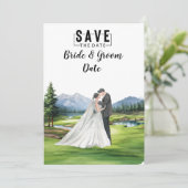 クラブハ結婚ウスで新郎新婦とゴルフのゴルフ 招待状 (スタンド正面)