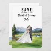 クラブハ結婚ウスで新郎新婦とゴルフのゴルフ 招待状 (正面/裏面)