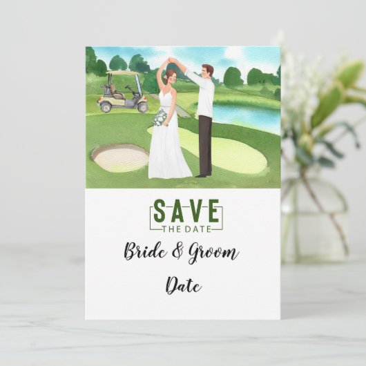クラブハ結婚ウスで新郎新婦とゴルフのゴルフ 招待状 (スタンド正面)