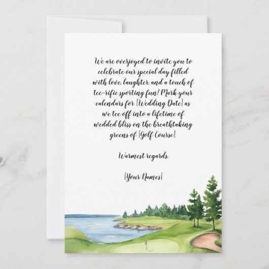 クラブハ結婚ウスで新郎新婦とゴルフのゴルフ 招待状 (裏面)