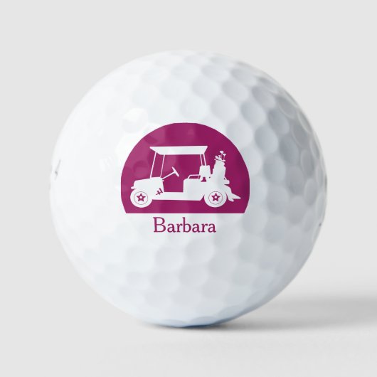 クラブ名を持つダークピンクのユニークゴルフカート ゴルフボール (正面)