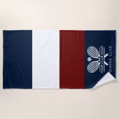 クラブ名テニスチームのカラーブロックの追加 ビーチタオル (正面)