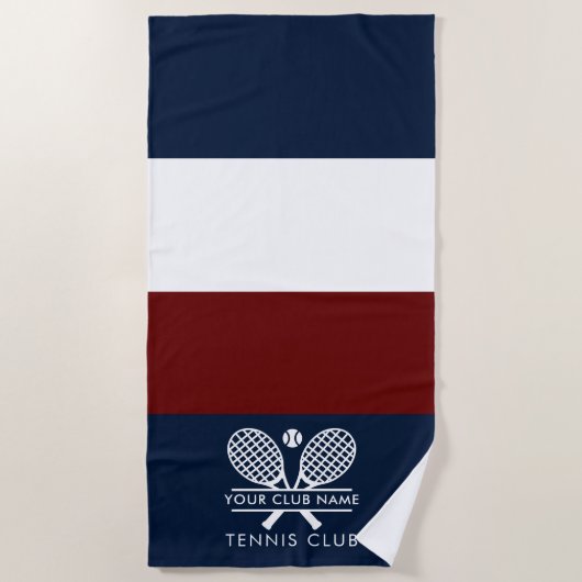 クラブ名テニスチームのカラーブロックの追加 ビーチタオル (正面)
