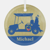 クラブ名ユニーク付きクリスマスゴルフカート ガラスオーナメント (正面)