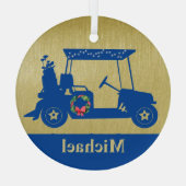 クラブ名ユニーク付きクリスマスゴルフカート ガラスオーナメント (裏面)