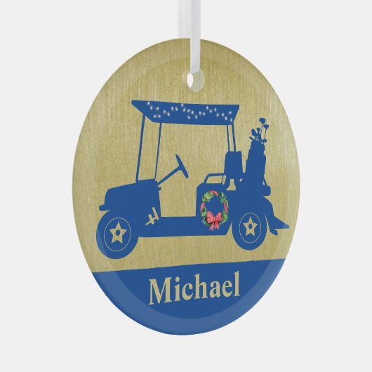 クラブ名ユニーク付きクリスマスゴルフカート ガラスオーナメント (正面右)