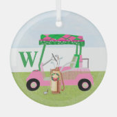 クラブ魅力的モノグラム付きクリスマスゴルフカート ガラスオーナメント (正面)
