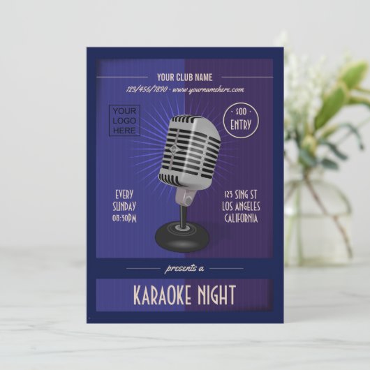 クラブ/カラオケ企業のパーティーに写真とロゴを追加 招待状 (スタンド正面)