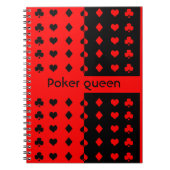 クラブ、スペード、ハート、ダイヤモンド – トランプのポーカークイーン ノートブック (正面)