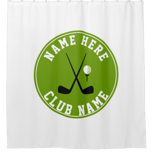 クラブ、ボール、名前のグリーンを越えたゴルフ シャワーカーテン (正面)