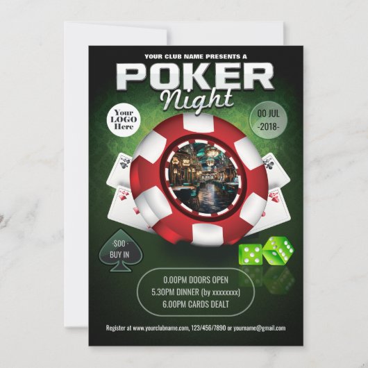 クラブ/企業のカジノをテーマにしたトランプのポーカーナイトフォト 招待状 (正面)