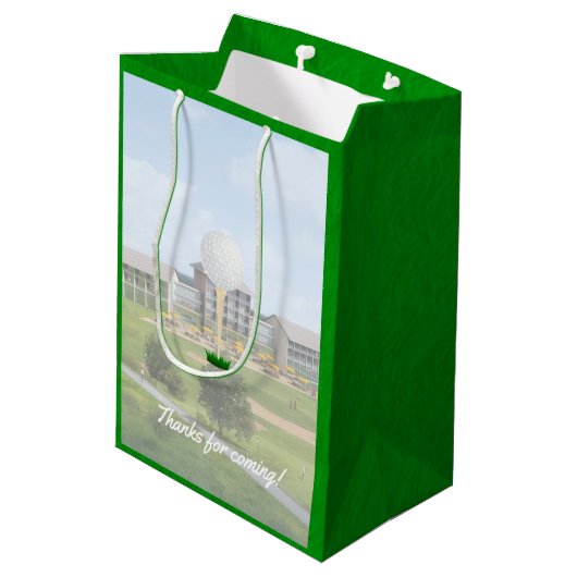 クラブ/企業のゴルフトーナメントのロゴと写真の追加 ミディアムペーパーバッグ (裏面アングル)