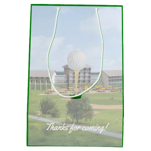 クラブ/企業のゴルフトーナメントのロゴと写真の追加 ミディアムペーパーバッグ (裏面)