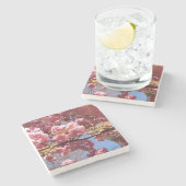 クラボルの花の春 – ピンク&ホワイトブランチ ストーンコースター (横)
