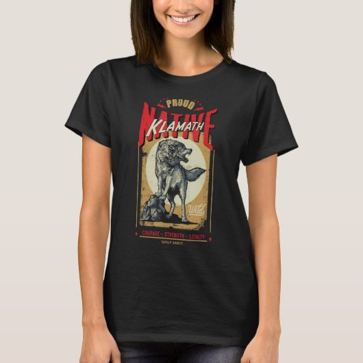 クラマス先住民アメリカン生まれインドウルフスピリット Tシャツ (正面)