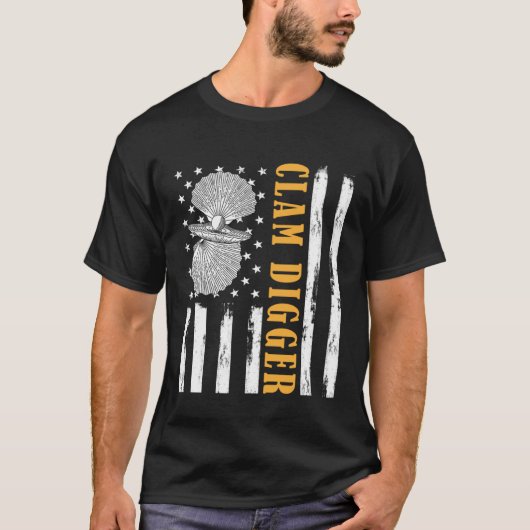 クラムを掘るアメリカ愛国的な国旗 Tシャツ (正面)
