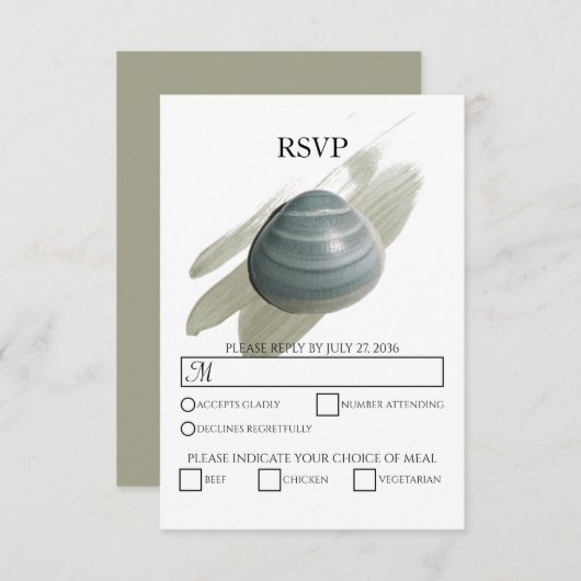 クラムウォーターカラーストロークウェディングRSVPカード 出欠カード (正面/裏面)