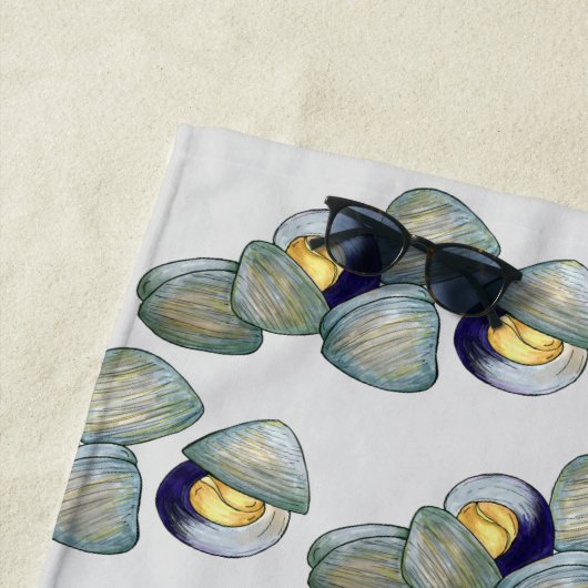 クラムクランベイクロードアイランドニューイングランドのシーフード ビーチタオル (インサイチュ)