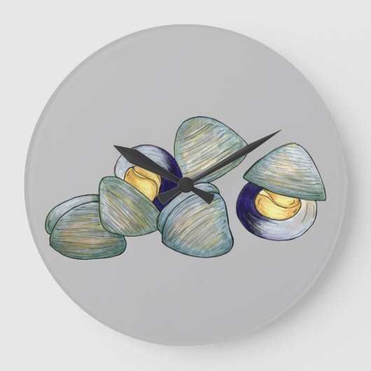 クラムクランベイクロードアイランドニューイングランドのシーフード ラージ壁時計 (正面)