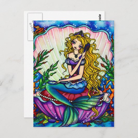 クラムシェルマーメイドファンタジーフェアリー絵葉書 ポストカード (正面/裏面)