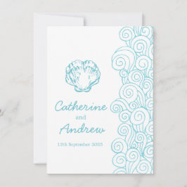 クラムシェル海の渦巻き青ビーチ結婚式招待 招待状