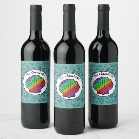 クラムパーティーレインボー カラフルな貝殻パターン パーティー ワインラベル (ボトル)