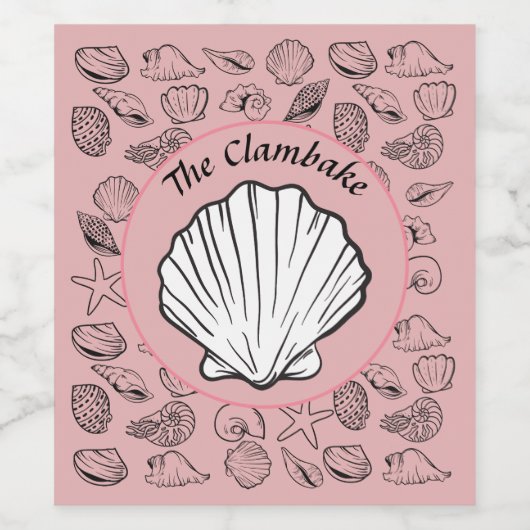 クラムベークピンクきらめくワインシーシェルズパターンパー ワインラベル (シングルラベル)