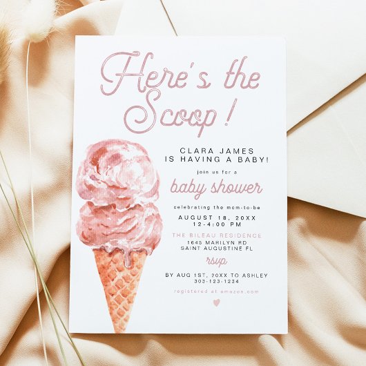 クララレトロアイスクリームこちらスクープ赤ちゃんシャワー 招待状