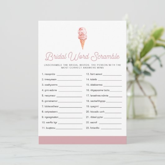 クララレトロアイスクリームブライダルシャワーワードスクランブル 招待状 (スタンド正面)
