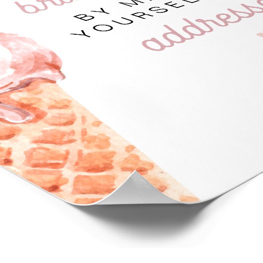 クララレトロピンクアイスクリームブライダルシャワーアドレス ポスター (角)