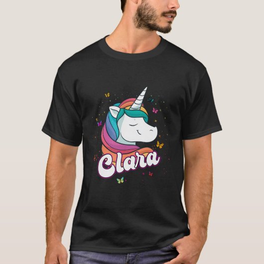クララ – 美しいユニコーンで愛らしい女の子の名前 Tシャツ (正面)