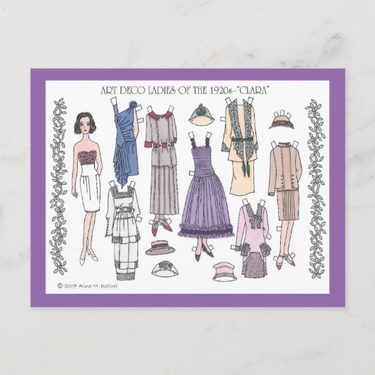 クララ、1920年代アールデコ人形の紙レディ ポストカード (正面)