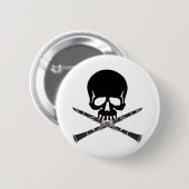 クラリネットおよび骨が交差した図形のスカル 缶バッジ (正面&裏面)