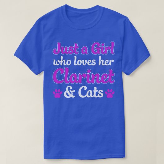 クラリネットと猫が大好きなクラリネスト女性 Tシャツ (デザイン正面)