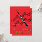 クラリネットのクリスマス ホリー カード (正面/裏面インサイチュ)