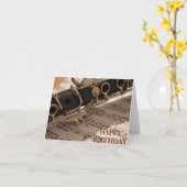 クラリネットの楽器の誕生日 カード (黄色い花)