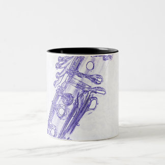 クラリネットの青いスケッチのコーヒー・マグ ツートーンマグカップ