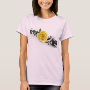 クラリネットの黄色バラの花のワイシャツ Tシャツ