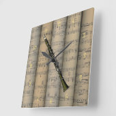 クラリネットの~は楽譜の背景の~音楽を転がりました スクエア壁時計 (傾斜)