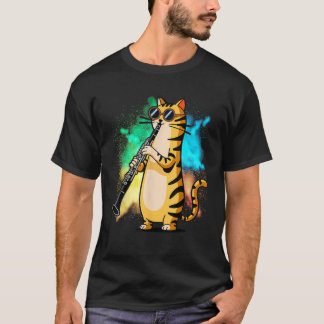 クラリネットを演奏するクールな猫のデザイン ヒッピー ヒップスター Tシャツ