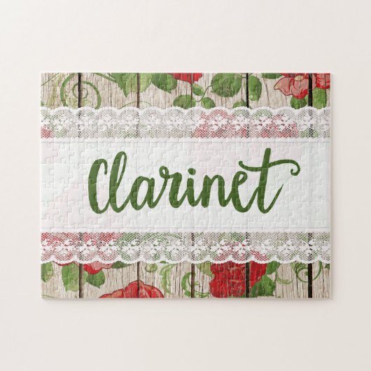 クラリネットウッドレース素朴バラ音楽 ジグソーパズル (横)